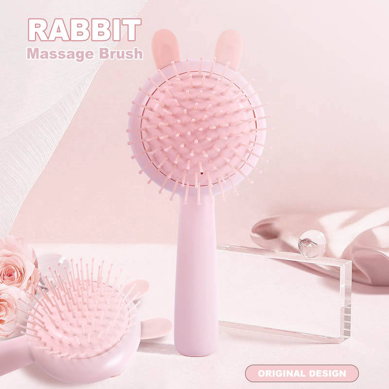 Message Brush Styling Tool Custom Logo Detangling Hair Brush High Plastic ABS Rubber Cute Rabbit  Hairbrush Salon Home Use  Pink